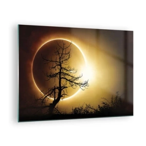 Impression sur verre - Image sur verre - Éclipse solaire derrière l'arbre - 70x50cm - Éclipse totale - Décoration murale moderne pour le salon et la chambre ARTTOR
