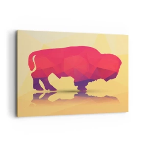 Impression sur toile - Image sur toile - Silhouette géométrique d'un bison dans les tons de rouge et de violet - 120x80cm - La force amarante du bison - Décoration murale moderne pour le salon et la chambre ARTTOR