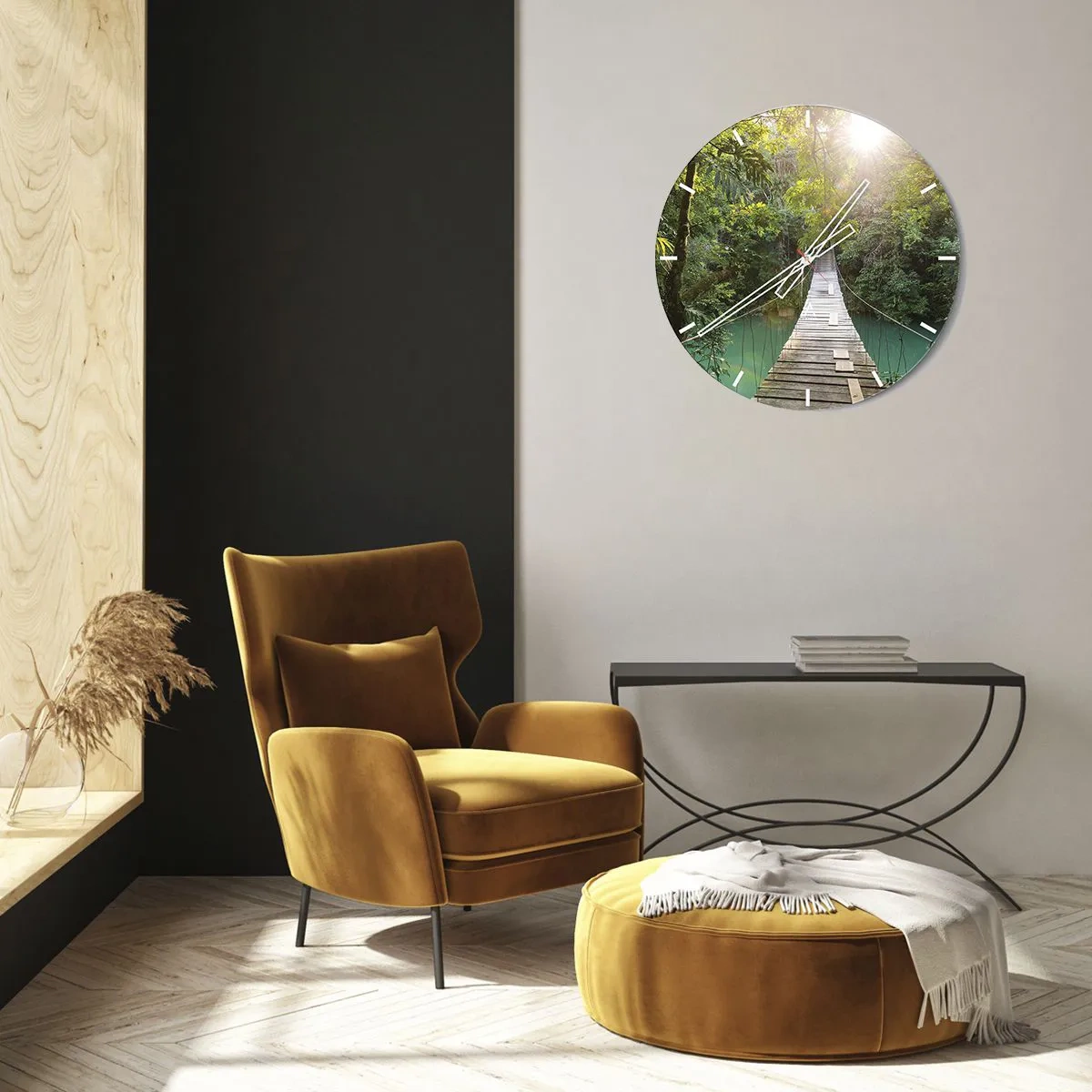 Horloge murale - Pendule murale - De l'eau azur à la forêt azur - 30x30 cm