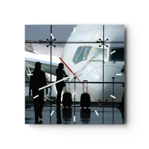 Horloge murale - Pendule murale - Aéroport avec des silhouettes de personnes et une vue de l'avion - 30x30cm - Vis-à-vis de l'aéroport - Décoration murale moderne pour le salon et la chambre ARTTOR