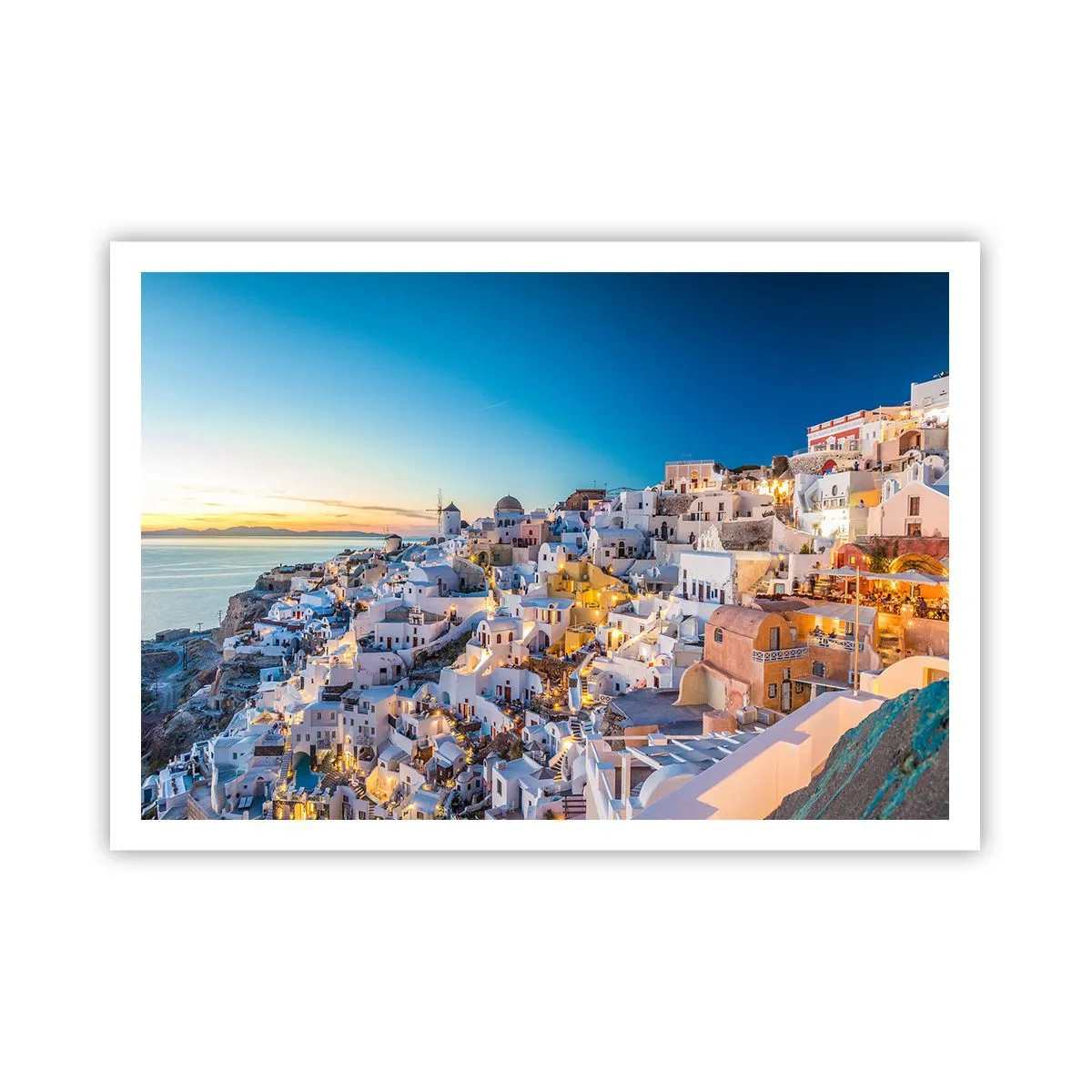 Affiche - Poster - Vue d'une ville grecque au coucher du soleil - 100x70cm - L'essence de la grecque - Décoration murale moderne pour le salon et la chambre ARTTOR