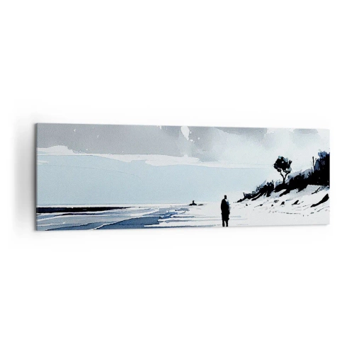 Impression sur toile - Image sur toile - Une silhouette solitaire marchant sur une plage déserte - 160x50cm - Seul à seul - Décoration murale moderne pour le salon et la chambre ARTTOR