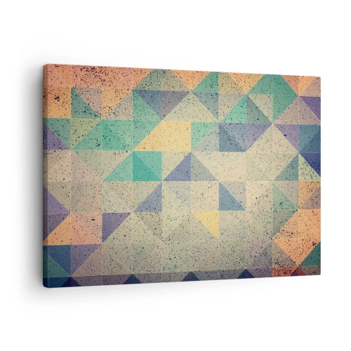 Impression sur toile - Image sur toile - Une composition colorée de triangles géométriques dans des tons pastel. - 70x50cm - République des triangles - Décoration murale moderne pour le salon et la chambre ARTTOR