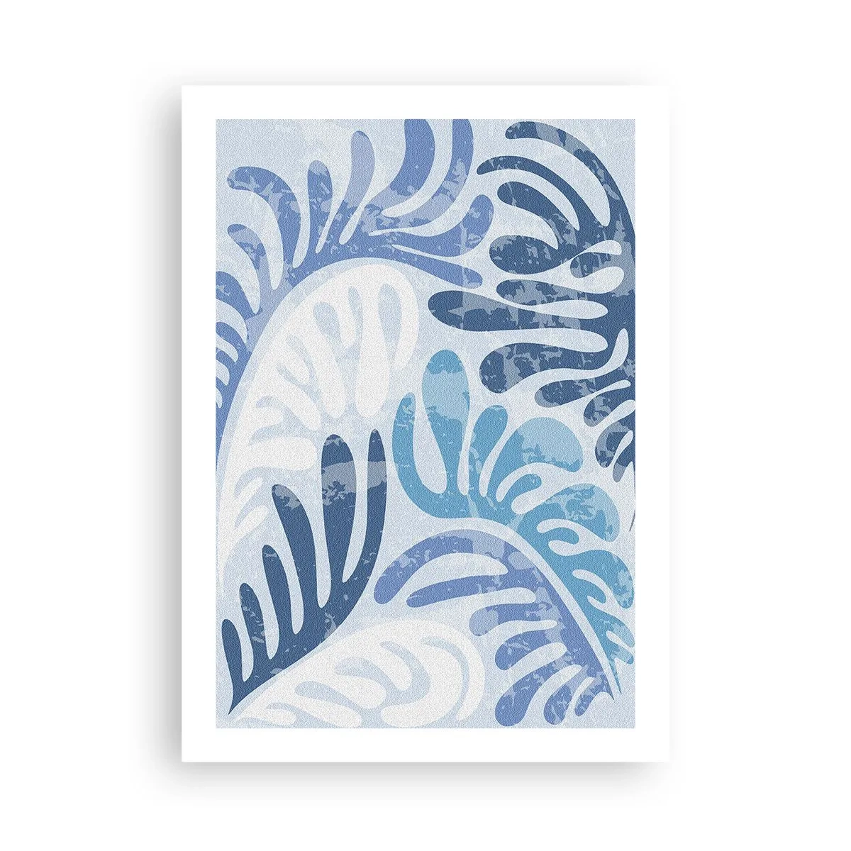 Affiche - Poster - Composition abstraite de feuilles dans des tons de bleu - 50x70cm - Fougères bleues - Décoration murale moderne pour le salon et la chambre ARTTOR