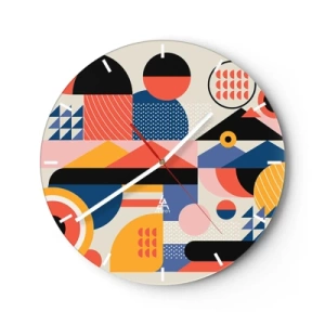 Horloge murale - Pendule murale - Abstraction géométrique colorée dans un style rétro - 30x30cm - Composition : jouer - Décoration murale moderne pour le salon, la cuisine et la chambre ARTTOR