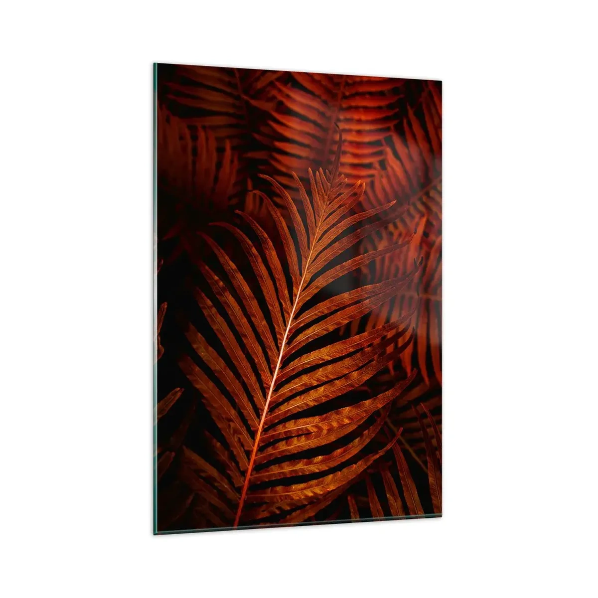 Impression sur verre - Image sur verre - Gros plan de feuilles tropicales rouges - 80x120cm - Chaleur de la vie - Décoration murale moderne pour le salon et la chambre ARTTOR