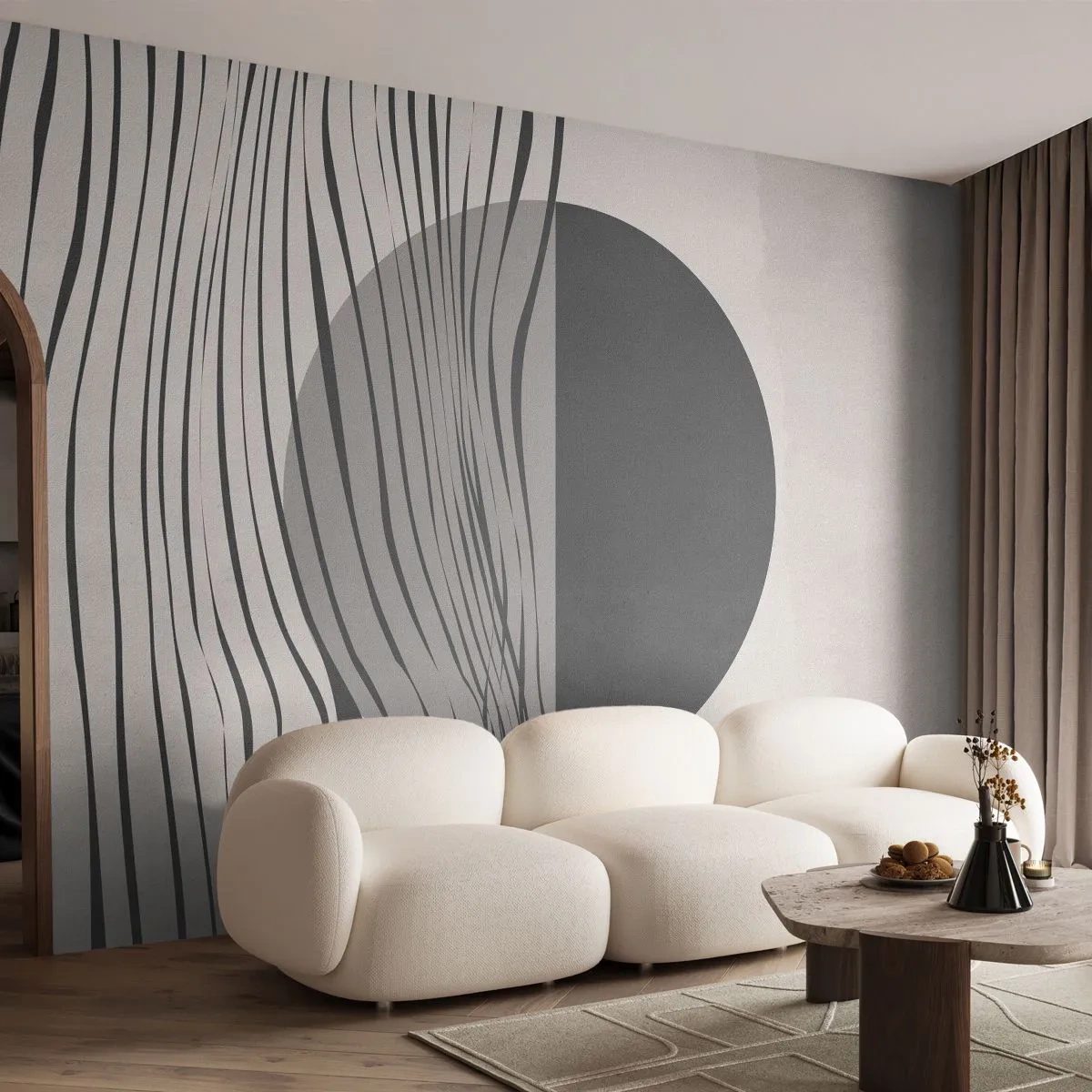 Papier Peint Photo Premium Sand - Demi composition - Abstraction, Morceau, Noir et blanc - 350x256 cm