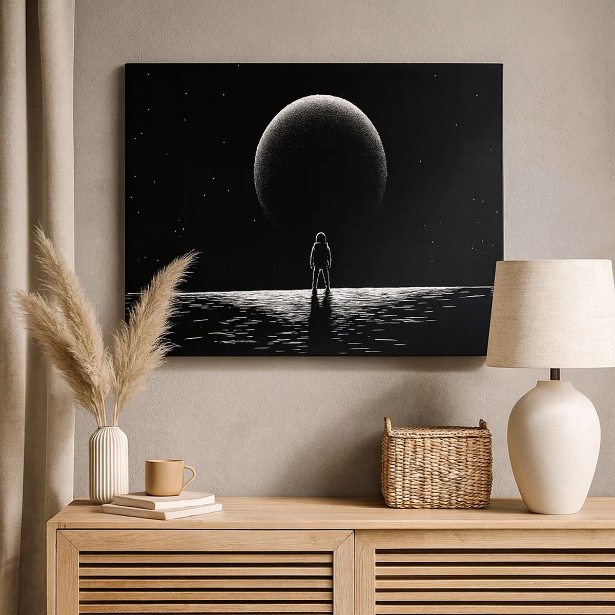 Impression sur toile - Image sur toile - Un astronaute avec en arrière-plan une grande planète dans l'espace - 70x50cm - Face à face - Décoration murale moderne pour le salon et la chambre ARTTOR