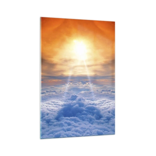 Impression sur verre - Image sur verre - Coucher de soleil au dessus des nuages, le ciel plein de couleurs dorées et de lumière. - 70x100cm - Paysage mystique - Décoration murale moderne pour le salon et la chambre ARTTOR