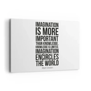 Impression sur toile - Image sur toile - Citation inspirante sur fond blanc en police noire - 120x80cm - Einstein sur le pouvoir de l'imagination - Décoration murale moderne pour le salon et la chambre ARTTOR