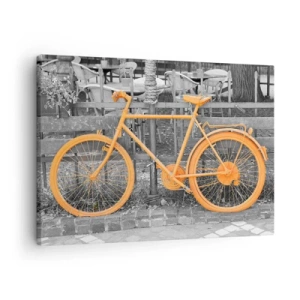 Impression sur toile - Image sur toile - Photographie artistique d'un vélo jaune sur fond noir et blanc - 70x50cm - Allez, je vais attendre ici - Décoration murale moderne pour le salon et la chambre ARTTOR