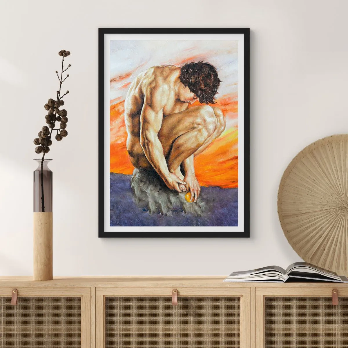 Affiche dans un cadre noir - Poster - Plongé dans ses pensées - 40x50 cm