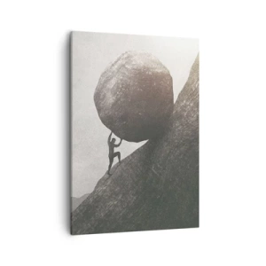 Impression sur toile - Image sur toile - Un homme escaladant un énorme rocher sur une colline - 50x70cm - Je crois contre tout espoir - Décoration murale moderne pour le salon et la chambre ARTTOR