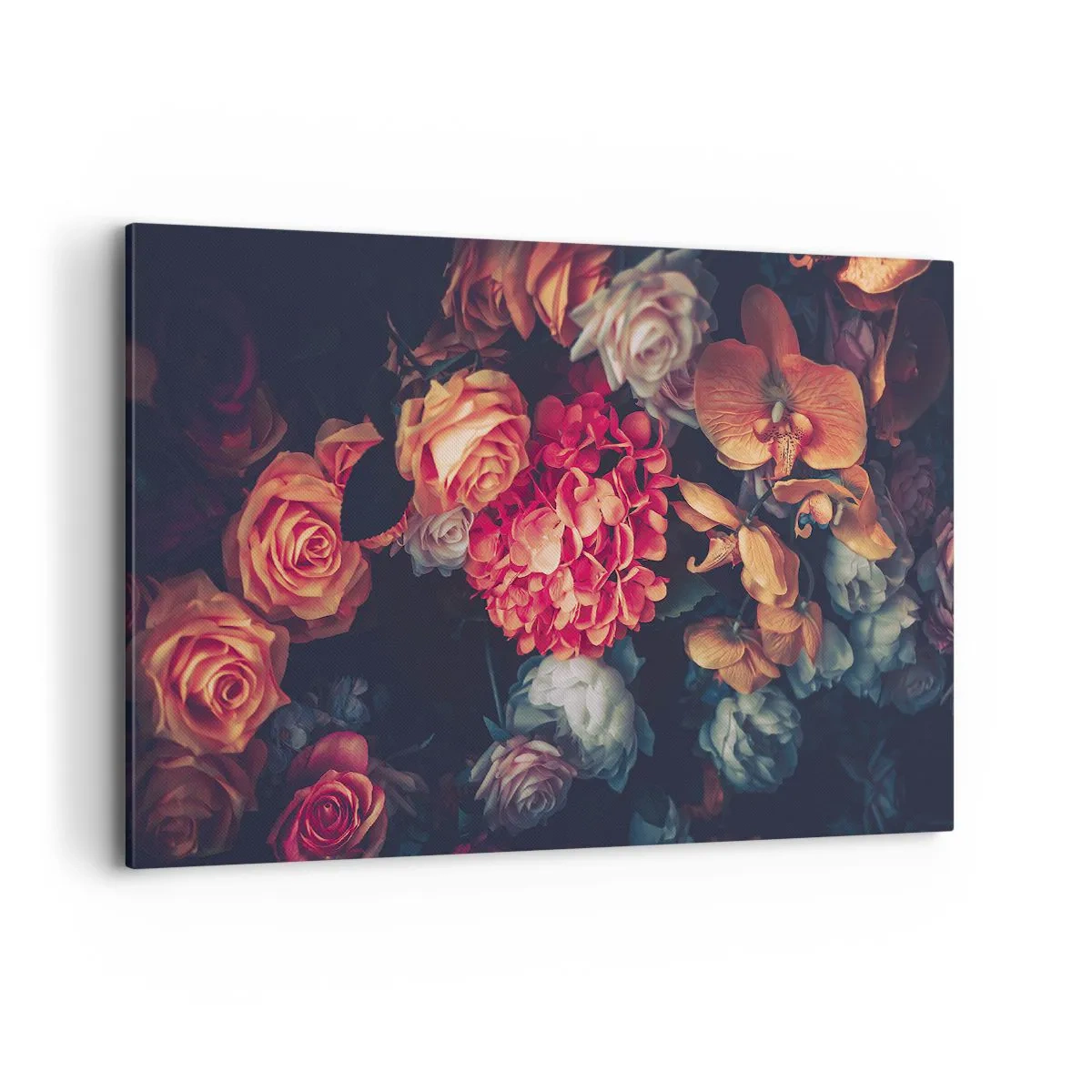 Impression sur toile - Image sur toile - Un bouquet de fleurs variées aux tons sombres - 120x80cm - Comme chez les maîtres hollandais - Décoration murale moderne pour le salon et la chambre ARTTOR