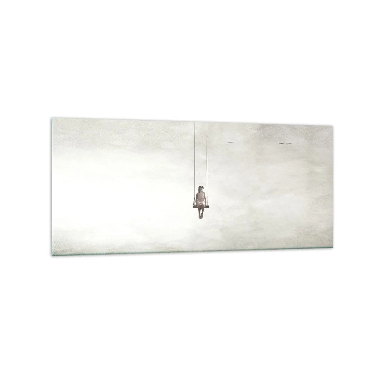 Impression sur verre - Image sur verre - Une figure sur une balançoire suspendue dans l'espace - 120x50cm - Enfant en nous - Décoration murale moderne pour le salon et la chambre ARTTOR
