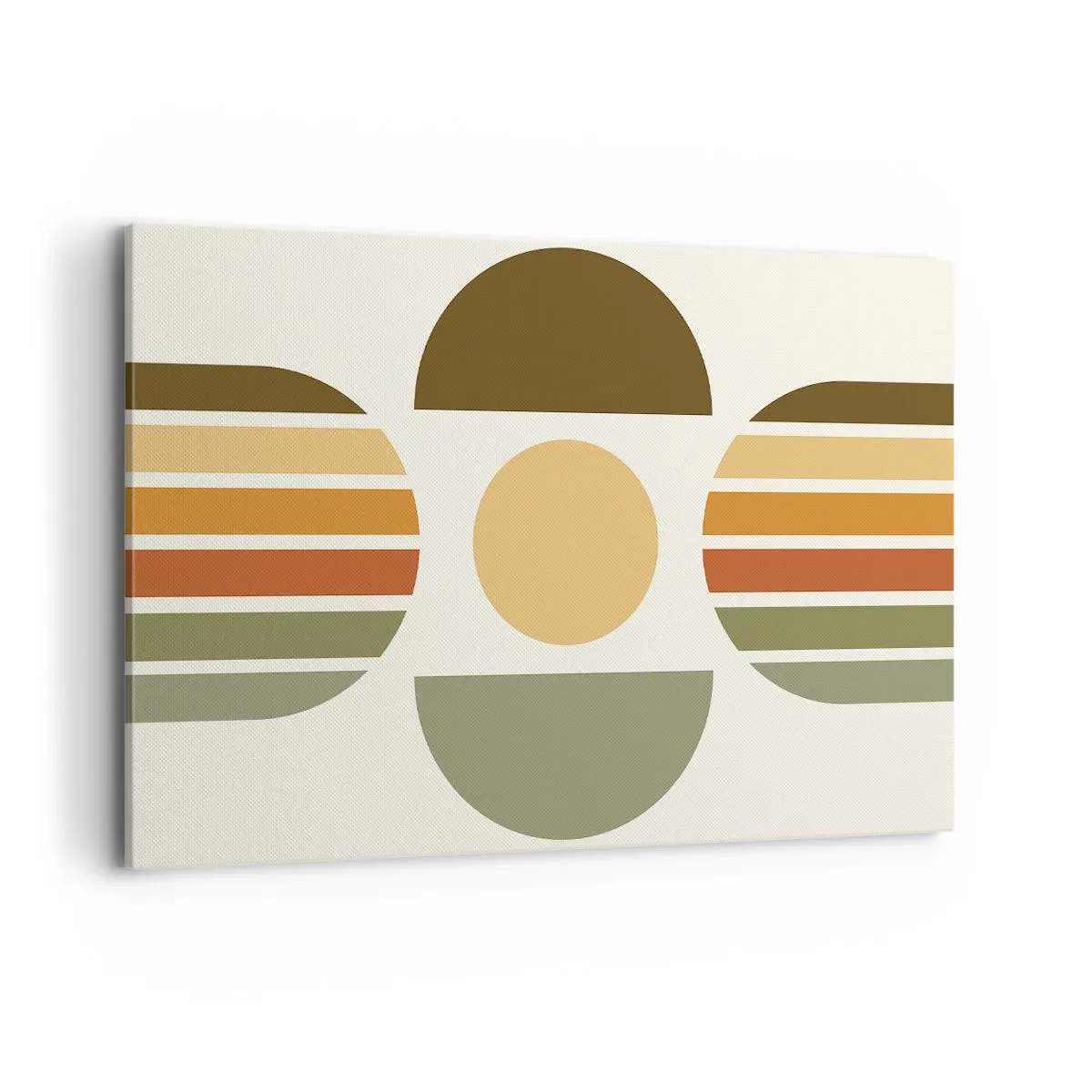Impression sur toile - Image sur toile - Composition géométrique avec des demi-cercles et des rayures dans des tons terreux - 120x80cm - Dans les coulaurs de la terre - Décoration murale moderne pour le salon et la chambre ARTTOR