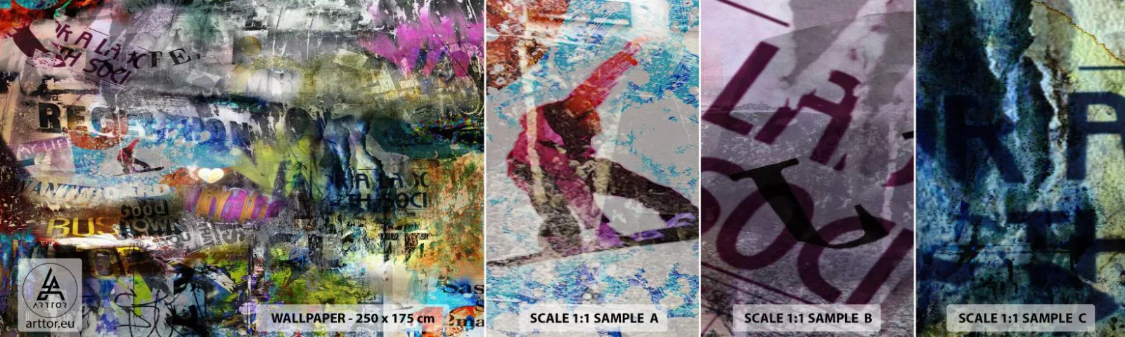 Échantillon de Papier Peint Autocollant Deluxe Sticker - Collage de souvenirs - Graffiti, Mural, Modèle moderne - 100x30 cm