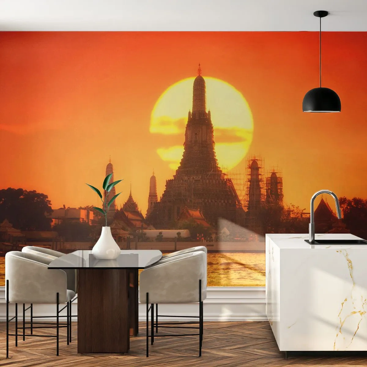Papier Peint Autocollant Deluxe Sticker - Vers le soleil, toujours vers le soleil - Bangkok, Temple de l'Aube, Thaïlande - 250x175 cm