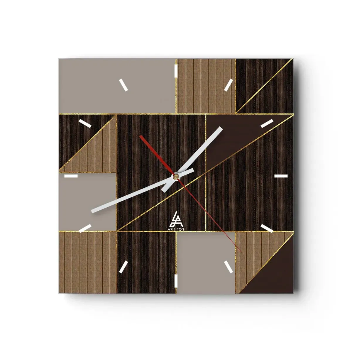 Horloge murale - Pendule murale - Motifs géométriques dans les tons de marron avec des lignes dorées - 30x30cm - Mozaique de bronze et d'or - Décoration murale moderne pour le salon et la chambre ARTTOR
