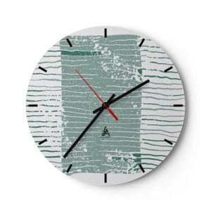 Horloge murale - Pendule murale - Une composition graphique avec des lignes horizontales dans des tons vert de mer. - 30x30cm - Abstraction de la mer - Décoration murale moderne pour le salon, la cuisine et la chambre ARTTOR