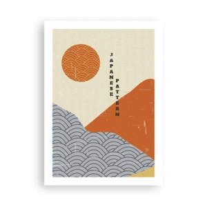 Affiche - Poster - Motif japonais minimaliste avec vagues et soleil - 50x70cm - Dans l'esprit japonais - Décoration murale moderne pour le salon et la chambre ARTTOR