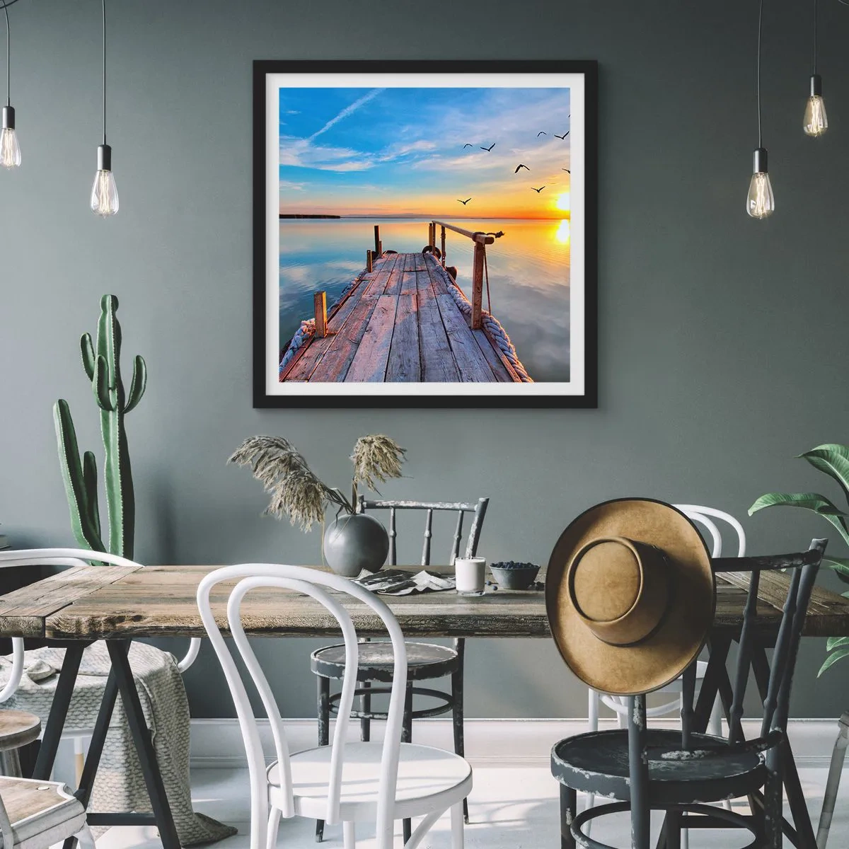 Affiche dans un cadre noir - Poster - Marcher droit vers le soleil - 40x40 cm