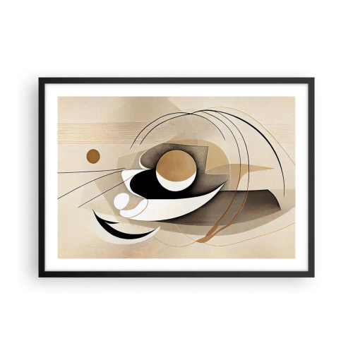 Affiche dans un cadre noir - Poster - Composition abstraite dans les tons beige et noir - 70x50cm - Composition : l'essence des choses - Décoration murale moderne pour le salon et la chambre ARTTOR