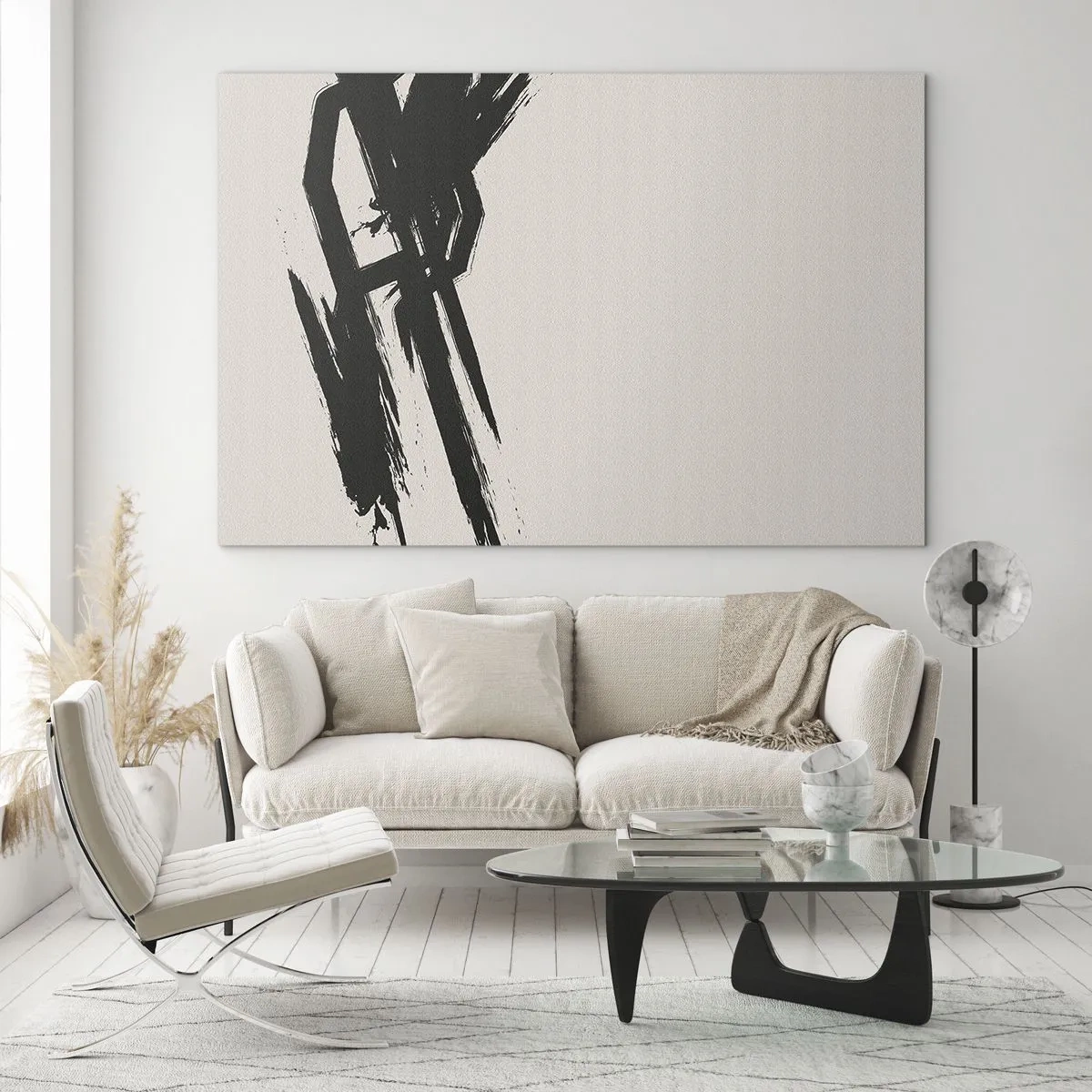 Impression sur verre - Image sur verre - Un coup de pinceau noir dynamique sur un fond clair - 70x50cm - Ruée imparable - Décoration murale moderne pour le salon et la chambre ARTTOR