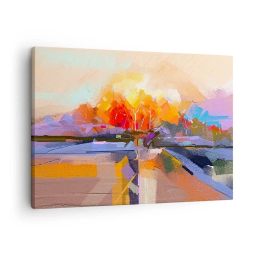 Impression sur toile - Image sur toile - Un paysage abstrait aux couleurs d'automne intenses. - 70x50cm - L'automne est arrivé - Décoration murale moderne pour le salon et la chambre ARTTOR