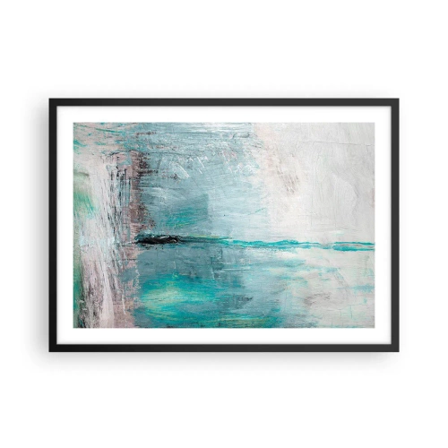 Affiche dans un cadre noir - Poster - Abstraction dans les tons turquoise et gris - 70x50cm - Horizontalement en bleu - Décoration murale moderne pour le salon et la chambre ARTTOR
