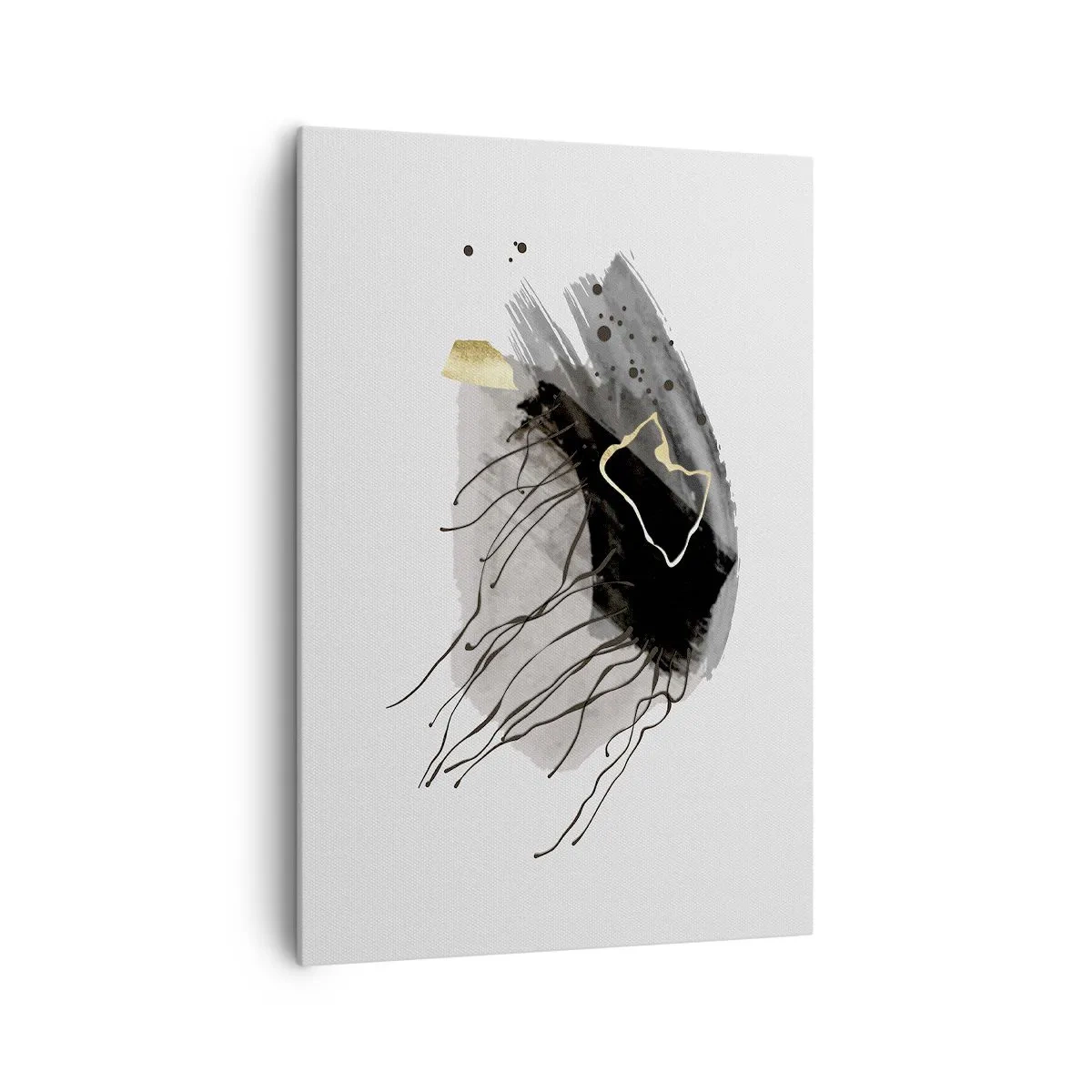 Impression sur toile - Image sur toile - Une composition abstraite avec des accents de noir et d'or. - 70x100cm - En noir et en or - Décoration murale moderne pour le salon et la chambre ARTTOR