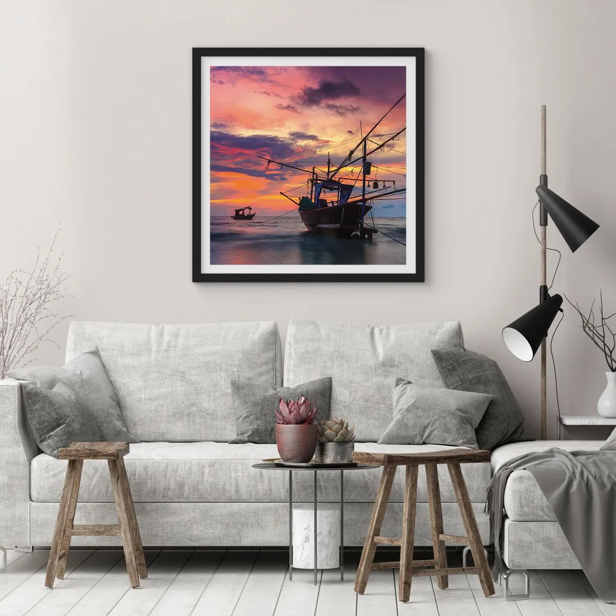 Affiche dans un cadre noir - Poster - Soirée exotique - 60x60 cm