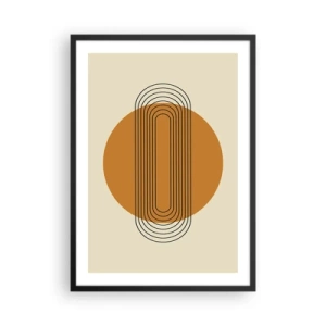 Affiche dans un cadre noir - Poster - Motif géométrique avec des cercles et des lignes orange - 50x70cm - Plan idéal - Décoration murale moderne pour le salon et la chambre ARTTOR