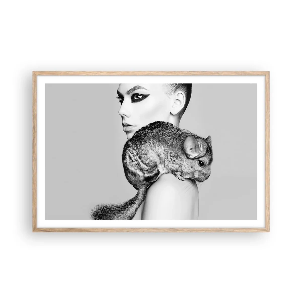 Affiche dans un chêne clair - Poster - Dame au chinchilla - 91x61 cm