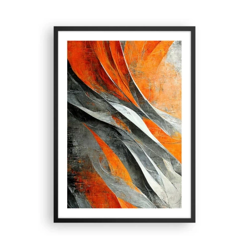 Affiche dans un cadre noir - Poster - Abstraction dynamique dans les tons orange et gris - 50x70cm - Chaleur et froid - Décoration murale moderne pour le salon et la chambre ARTTOR
