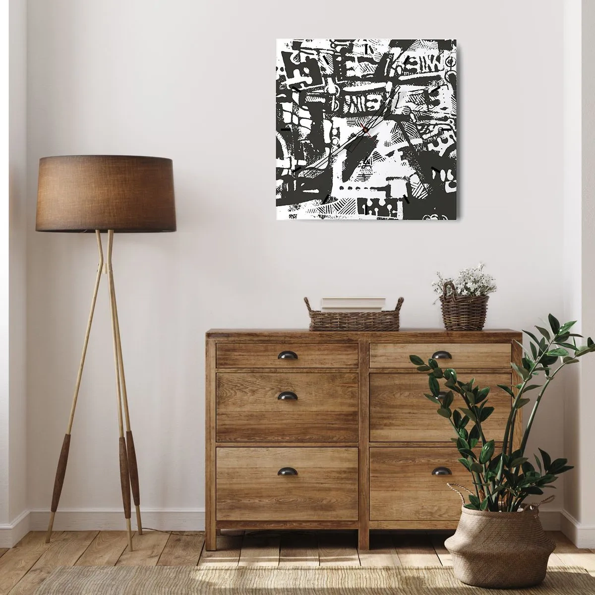 Horloge murale - Pendule murale - Motif rétro monochrome abstrait - 30x30cm - Ordre ou chaos? - Décoration murale moderne pour le salon et la chambre ARTTOR