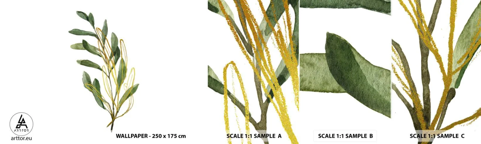 Échantillon De Papier Peint Standard Eco - Tout ce qui est bon - Feuilles, olive, Usine - 100x30 cm