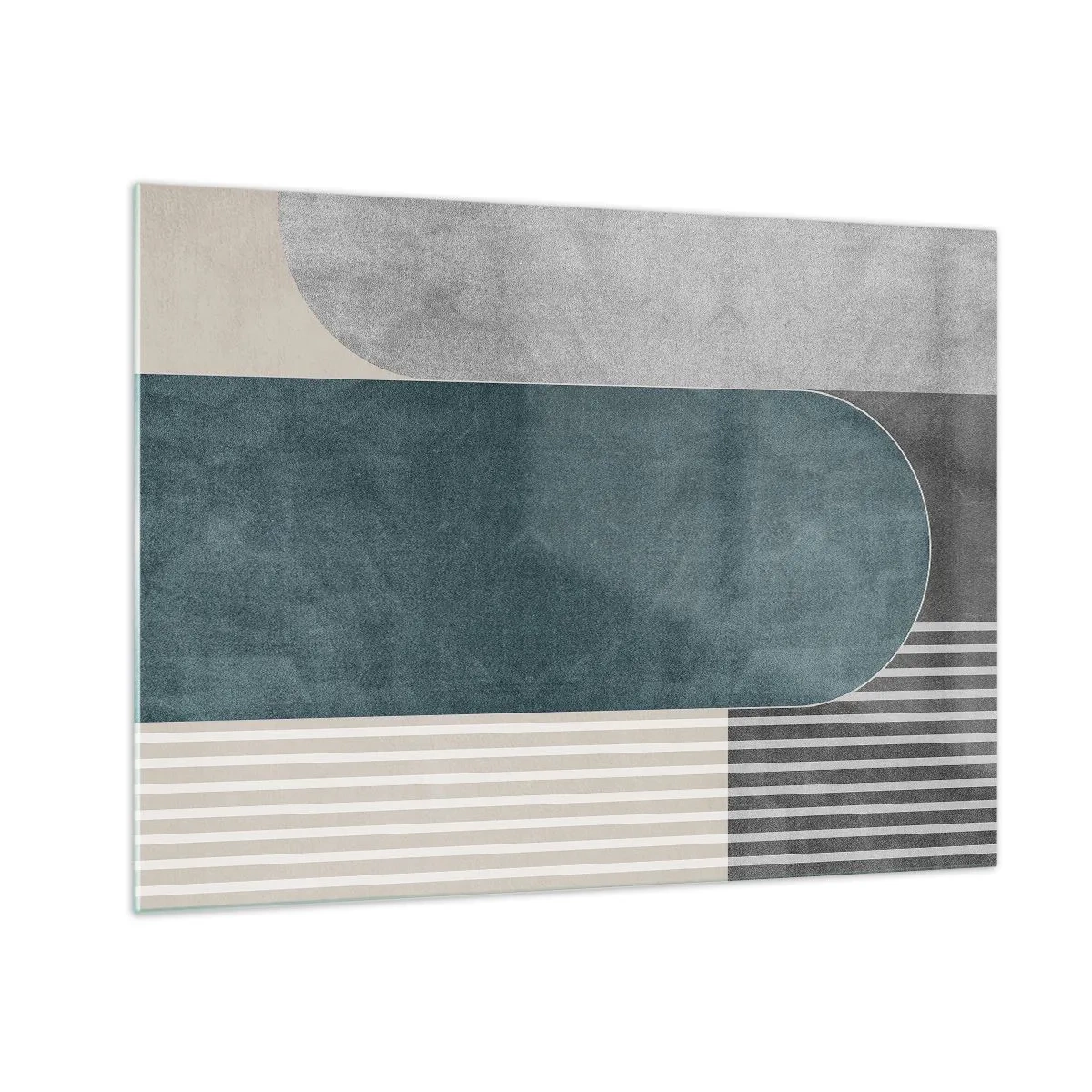 Impression sur verre - Image sur verre - Forme géométrique dans les tons de gris, beige et vert - 70x50cm - Composition de niveaux - Décoration murale moderne pour le salon et la chambre ARTTOR
