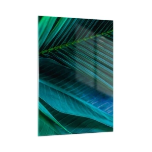Impression sur verre - Image sur verre - Détails des feuilles tropicales vert foncé - 50x70cm - L'anatomie du vert - Décoration murale moderne pour le salon et la chambre ARTTOR