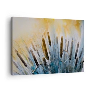 Impression sur toile - Image sur toile - Roseaux pittoresques sous les rayons du soleil - 70x50cm - Fraicheur de l'eau, chaleur du soleil - Décoration murale moderne pour le salon et la chambre ARTTOR