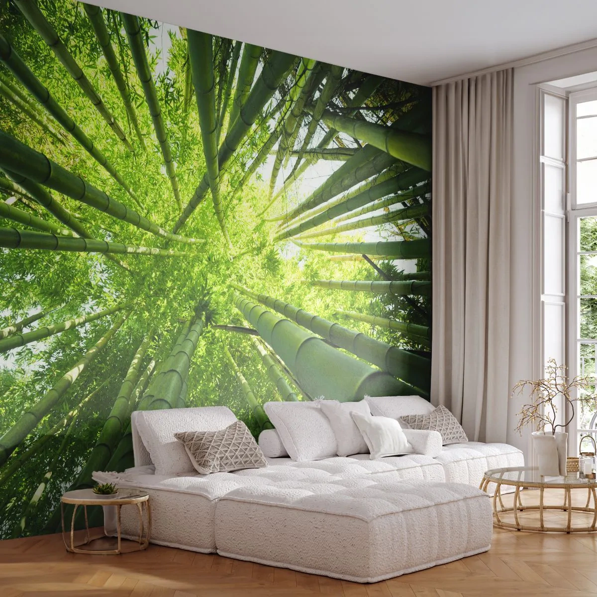 Papier Peint Autocollant Deluxe Sticker - Dans une bambouseraie - Foret de bambou, Jungle, Bambou - 250x175 cm