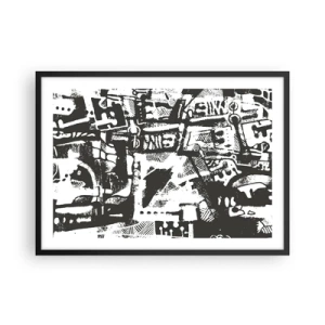 Affiche dans un cadre noir - Poster - Motif rétro monochrome abstrait - 70x50cm - Ordre ou chaos? - Décoration murale moderne pour le salon et la chambre ARTTOR