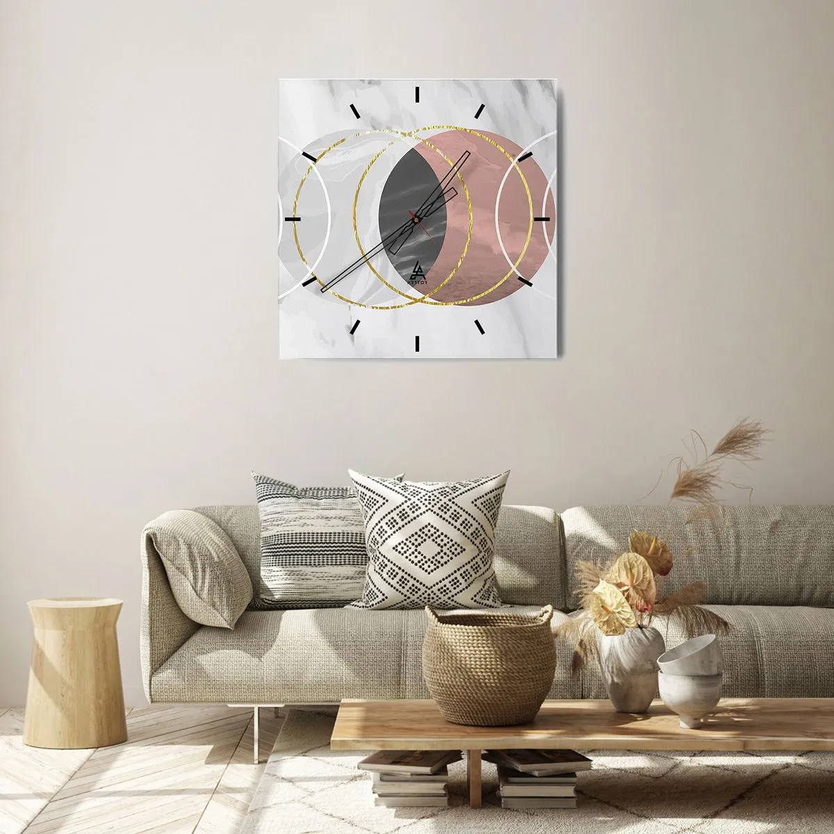 Horloge murale - Pendule murale - Composition géométrique abstraite avec des cercles et des détails métalliques - 30x30cm - Musique des sphères - Décoration murale moderne pour le salon et la chambre ARTTOR