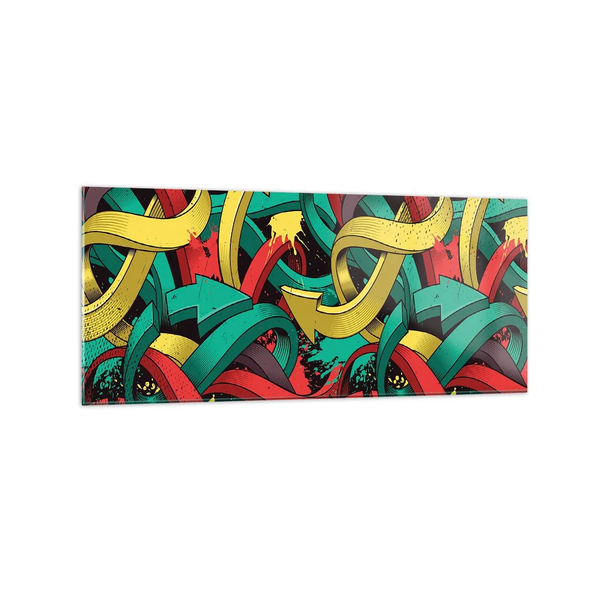 Impression sur verre - Image sur verre - Des flèches abstraites aux couleurs vives créant le chaos - 120x50cm - Quel chemin vers le but ? - Décoration murale moderne pour le salon et la chambre ARTTOR