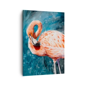 Impression sur toile - Image sur toile - Un flamant rose sur un fond bleu aquarelle - 50x70cm - Décoratif par nature - Décoration murale moderne pour le salon et la chambre ARTTOR