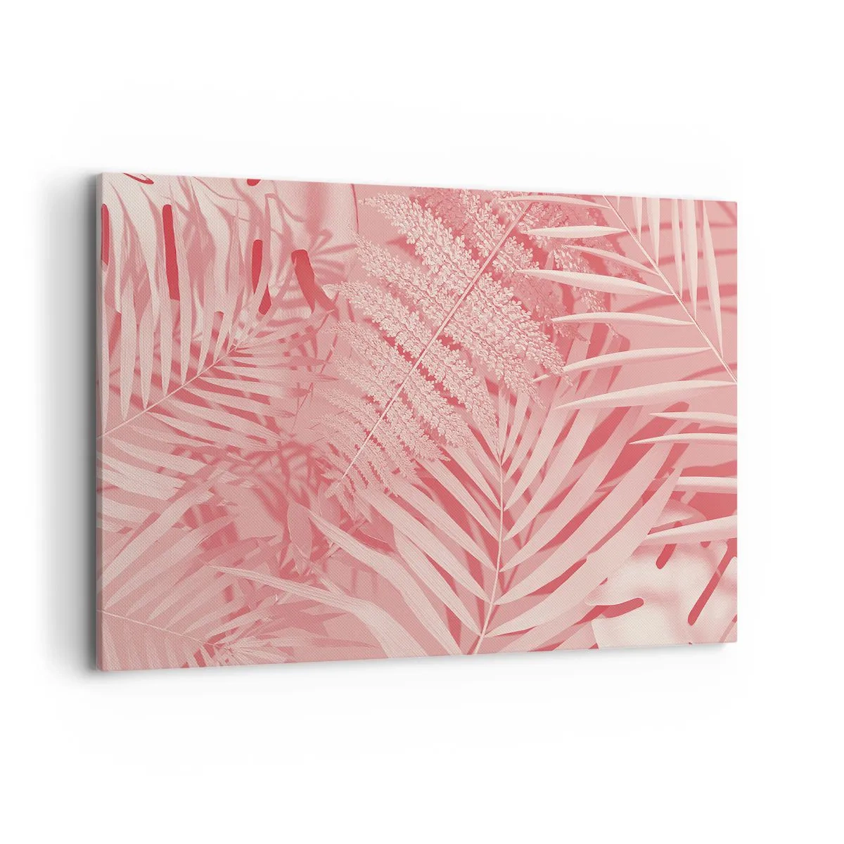 Impression sur toile - Image sur toile - Feuilles tropicales roses dans un style délicat et minimaliste - 100x70cm - Concept de rose - Décoration murale moderne pour le salon et la chambre ARTTOR