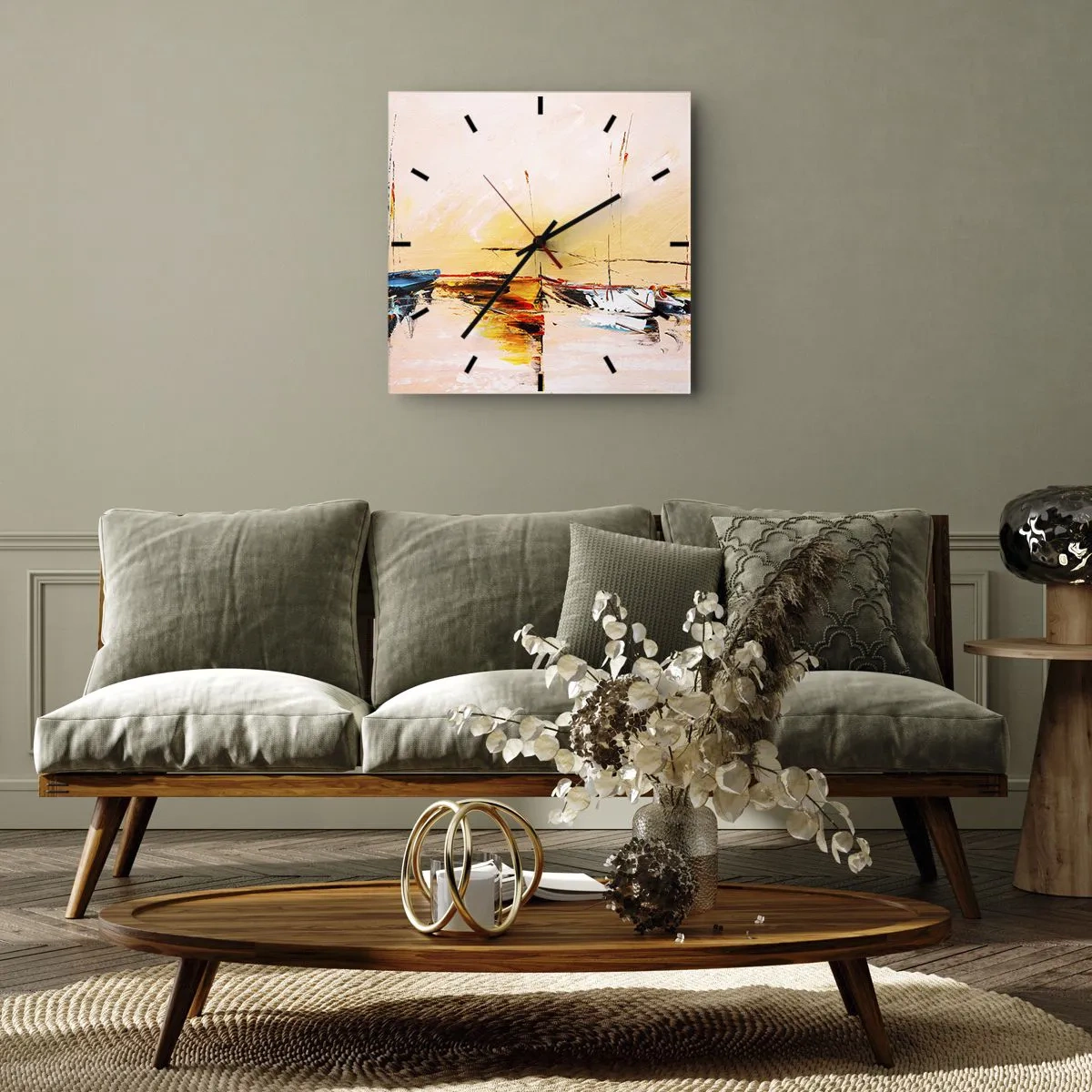 Horloge murale - Pendule murale - Soirée à la marina - 30x30 cm