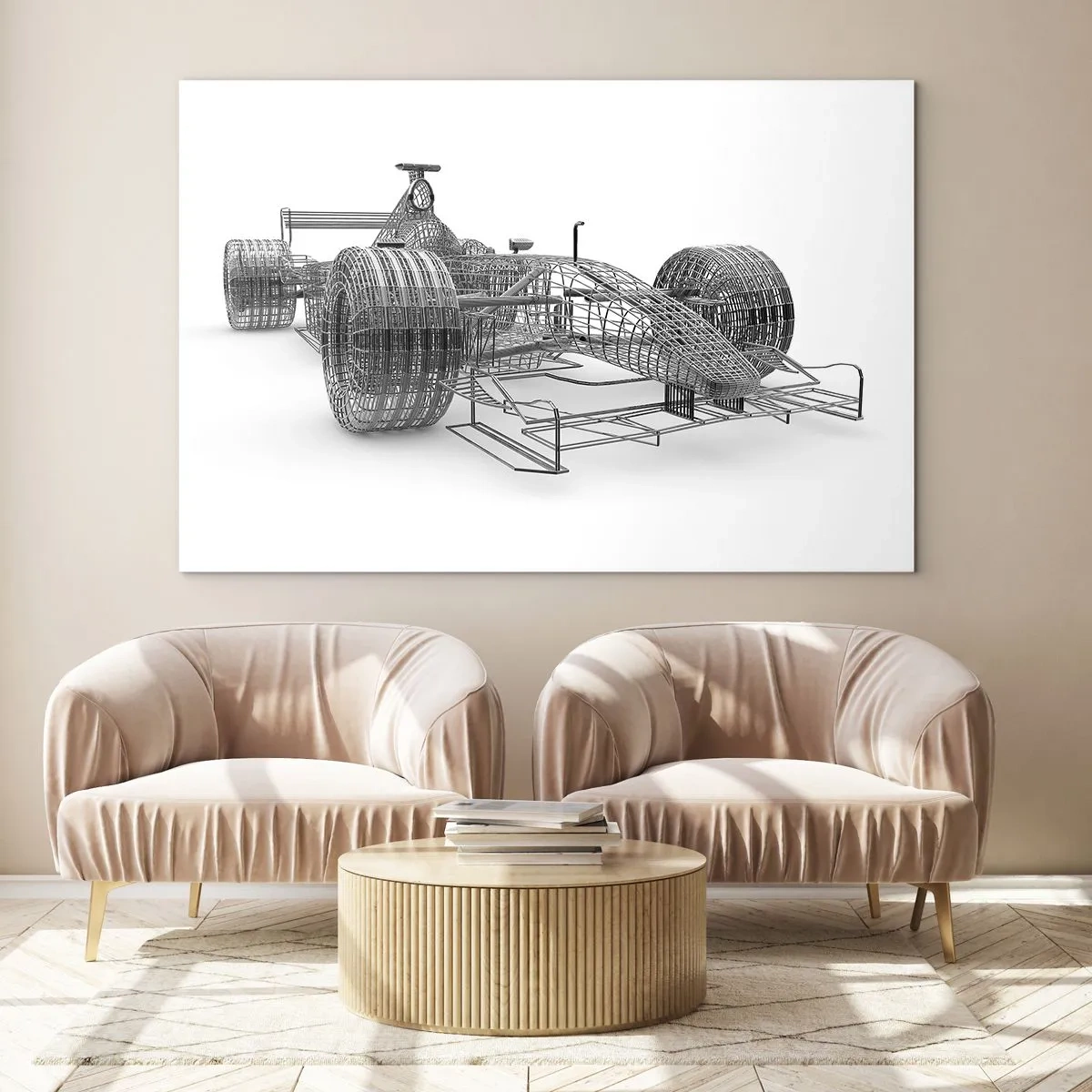 Impression sur verre - Image sur verre - Dessin technique de style 3D d'une voiture de course - 70x50cm - Design parfait - idée de course - Décoration murale moderne pour le salon et la chambre ARTTOR