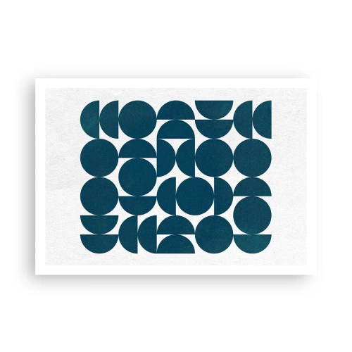 Affiche - Poster - Formes géométriques dans des tons bleu marine sur fond blanc - 100x70cm - Cercles et demi-cercles - Décoration murale moderne pour le salon et la chambre ARTTOR