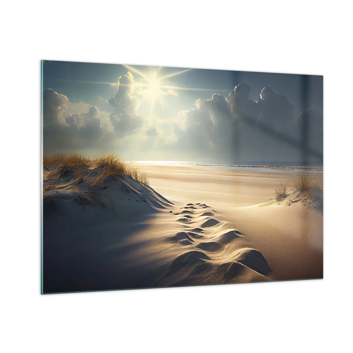 Impression sur verre - Image sur verre - Dunes dorées illuminées par les rayons du soleil - 100x70cm - Un paysage apaisant - Décoration murale moderne pour le salon et la chambre ARTTOR